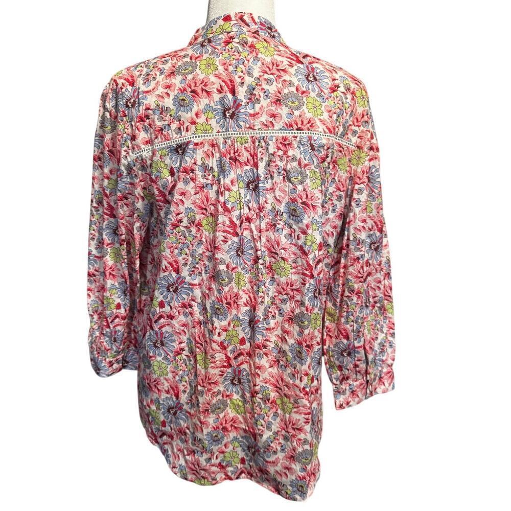 Amour Vert Organic Cotton Floral Boho Floral Blouse Top Size Large - Picture 2 of 6